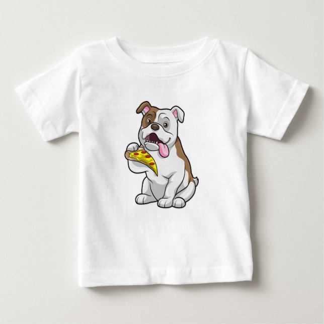 Bulldog med Biet i Pizza T Shirt (Framsida)
