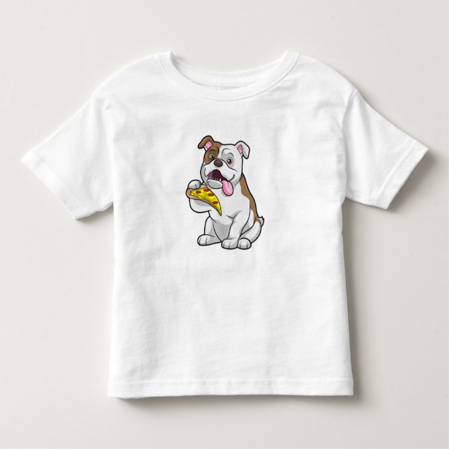Bulldog med Biet i Pizza T Shirt (Framsida)
