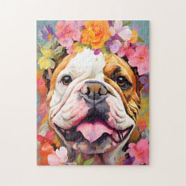 Bulldog med blomkrans pussel