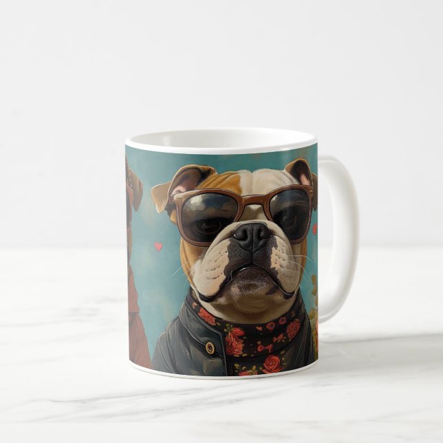 Bulldog Med Hjärtrosar Alla Hjärtans Dag Kaffemugg (Framsida höger)
