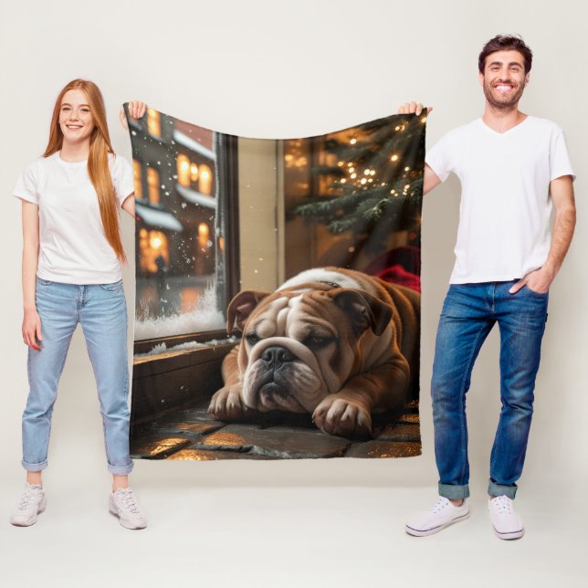 Bulldog med julbelysning Holiday Fleecefilt (På plats)