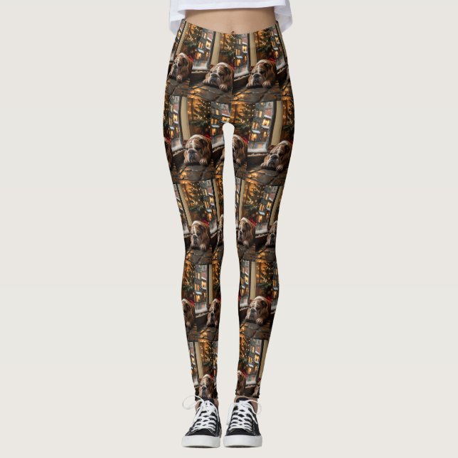 Bulldog med julbelysning Holiday Leggings (Framsida)