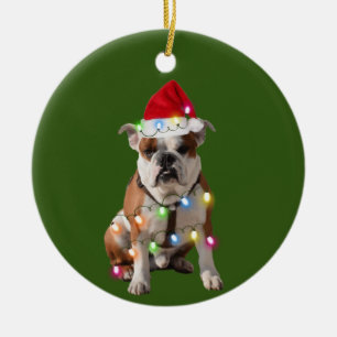 Bulldog med julskåp, jultomte, julklapp julgransprydnad keramik