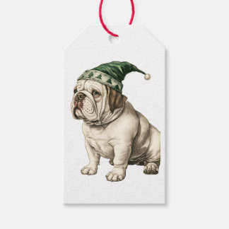 BULLDOG MED JULTOMTEHAT TAGG FÖR PRESENT PRESENTETIKETT