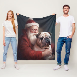 Bulldog med Jultomten under julhelgen Fleecefilt