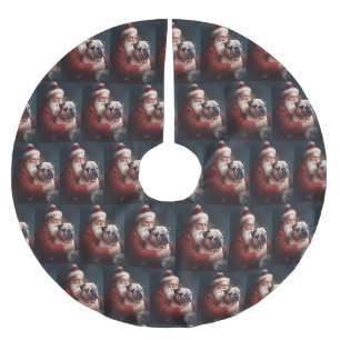 Bulldog med Jultomten under julhelgen Julgransmatta Borstad Polyester