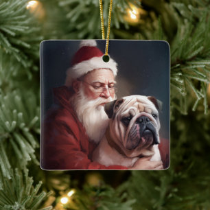 Bulldog med Jultomten under julhelgen Julgransprydnad Keramik