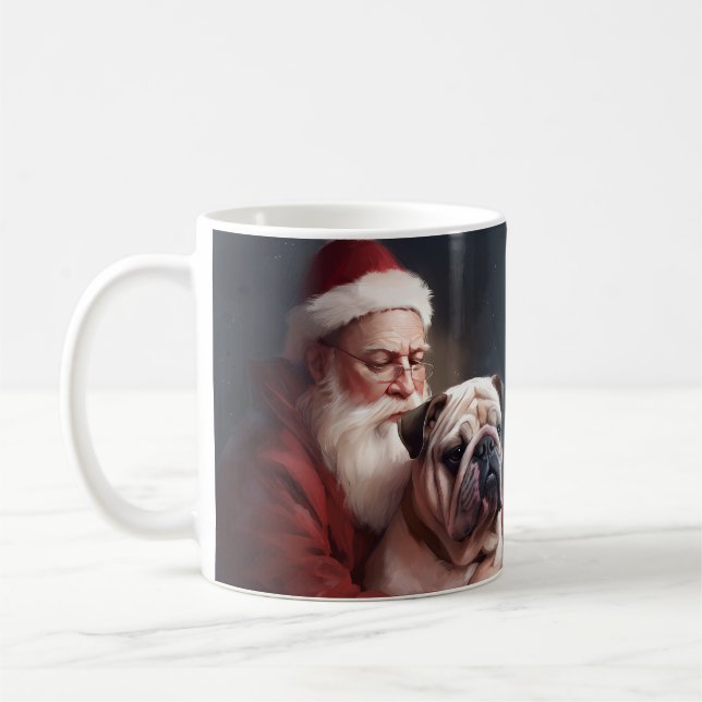 Bulldog med Jultomten under julhelgen Kaffemugg (Vänster)