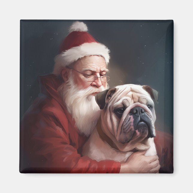 Bulldog med Jultomten under julhelgen Magnet (Framsidan)