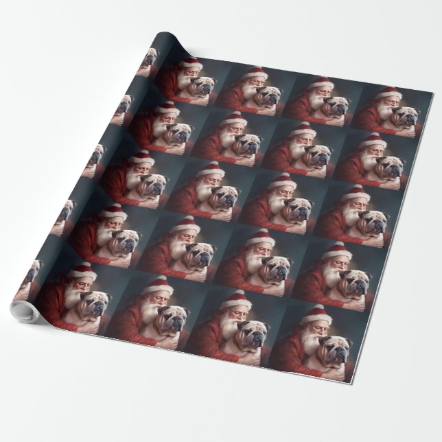 Bulldog med Jultomten under julhelgen Presentpapper (Utrullad)