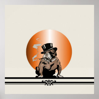 Bulldog med övre Hund med Cigar och Top hat Poster