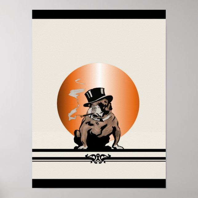Bulldog med övre Hund med Cigar och Top hat Poster (Framsidan)