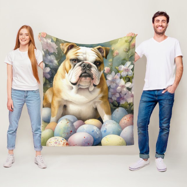 Bulldog med Påskägg Helgdag Fleecefilt (På plats)