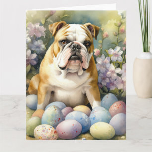 Bulldog med påskägg semester kort