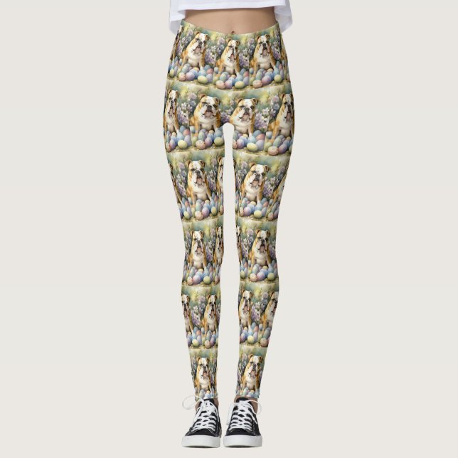 Bulldog med påskägg Semester Leggings (Framsida)