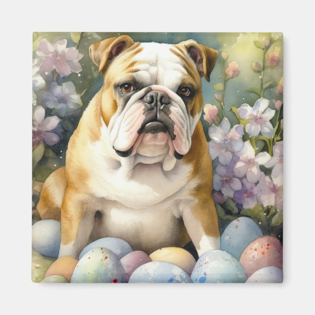 Bulldog med påskägg semester magnet (Framsidan)
