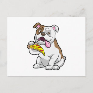 Bulldog med pizza-bit vykort