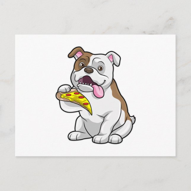 Bulldog med pizza-bit vykort (Framsida)