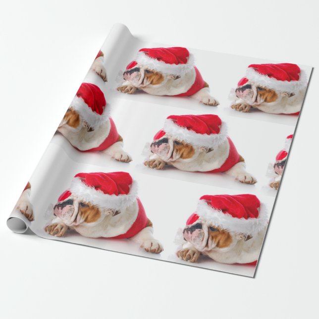 BULLDOG MED Santa CHRISTMAS Wrapping Papper Presentpapper (Utrullad)