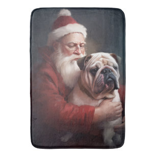 Bulldog med tomte Festiv jul Badrumsmatta