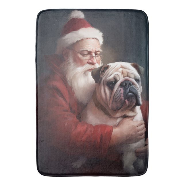 Bulldog med tomte Festiv jul Badrumsmatta (Framsidan (Vertikal))
