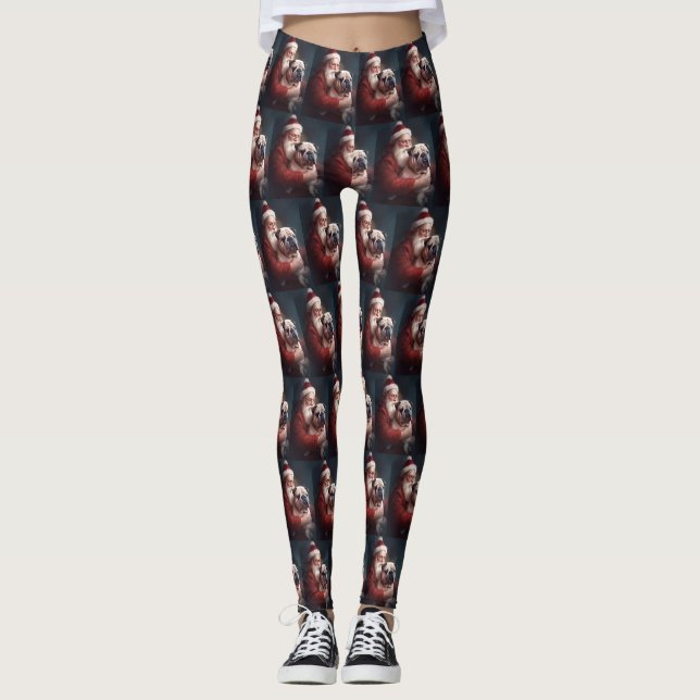 Bulldog med tomte Festiv jul Leggings (Framsida)