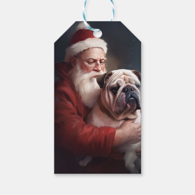 Bulldog med Tomte Festiv Jul  Presentetikett (Framsidan)