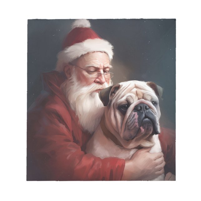 Bulldog med Tomte Festlig Jul Anteckningsblock (Framsida)