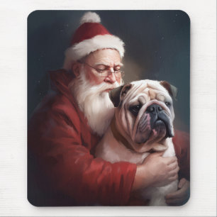 Bulldog med tomte festlig jul musmatta