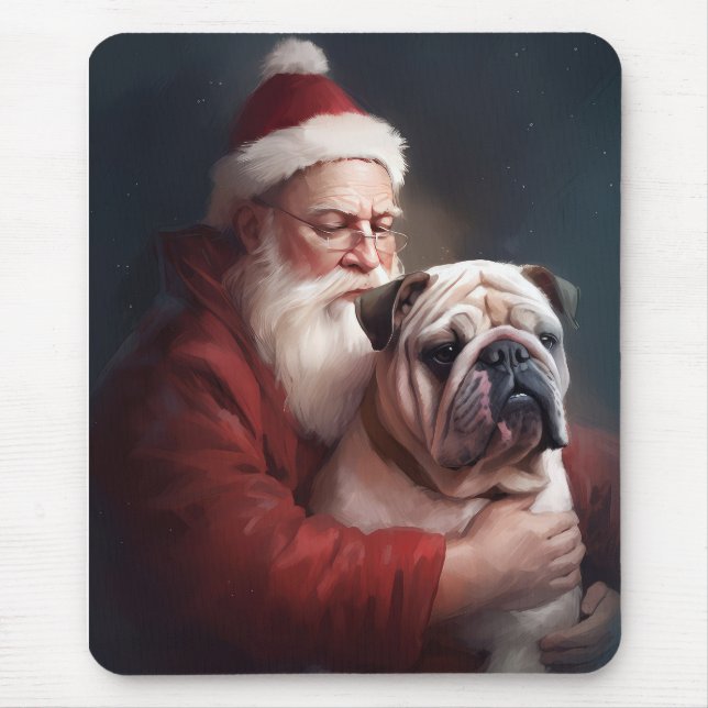 Bulldog med tomte festlig jul  musmatta (Framsidan)