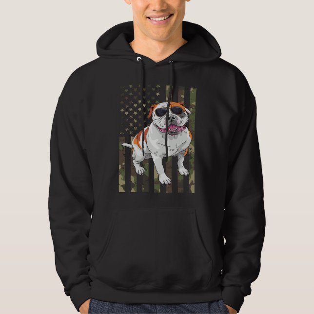 Bulldog Men Women American Bulldog Dad Mom Camo US Hoodie (Framsida)
