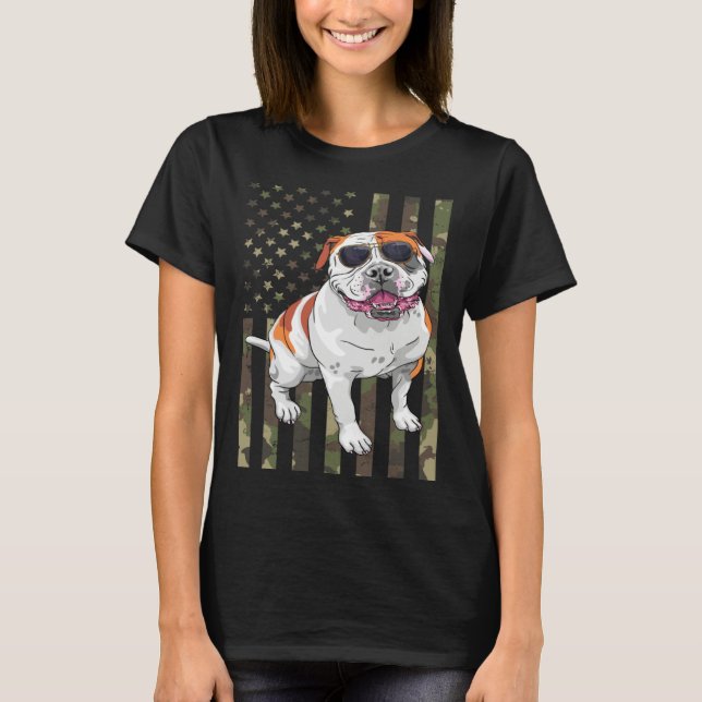 Bulldog Men Women American Bulldog Dad Mom Camo US T Shirt (Framsida)