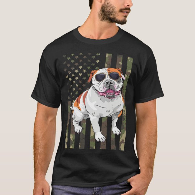 Bulldog Men Women American Bulldog Dad Mom Camo US T Shirt (Framsida)