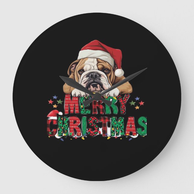Bulldog - Merry Christmas Dog Classic T-Shirt Stor Klocka (Framsida)
