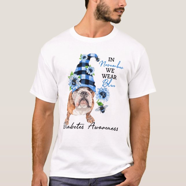 Bulldog November Vi Bära Blue Diabetes Awareness T Shirt (Framsida)