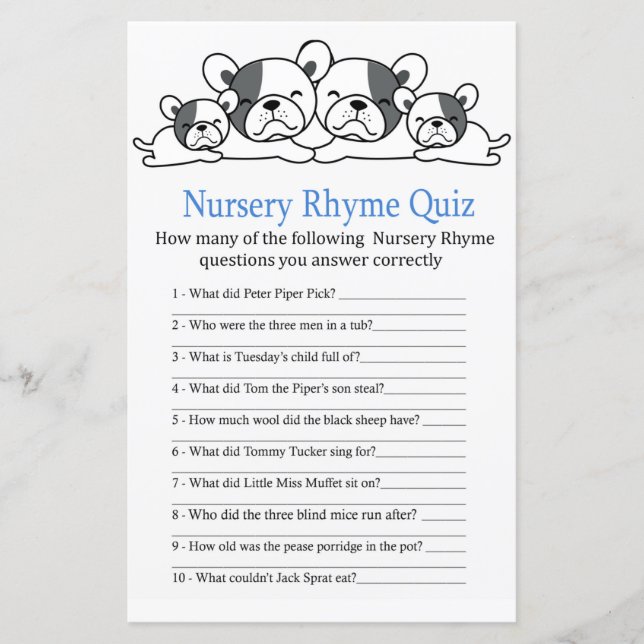 Bulldog Nursery Rhyme Quiz-babyduschspel (Framsida)
