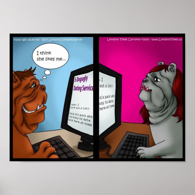 Bulldog Online Dating Funny Poster (Framsidan)