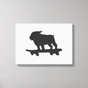 Bulldog på en skateboard - Välj bakgrund färg Canvastryck