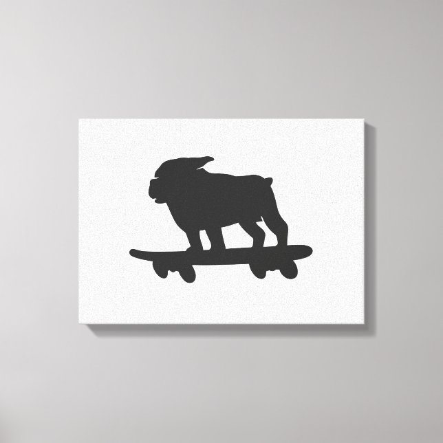 Bulldog på en skateboard - Välj bakgrund färg Canvastryck (Framsida)