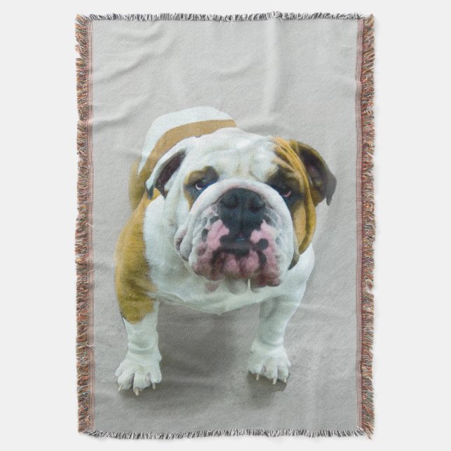 Bulldog Painting - Cute Original Hund Art Filt (Framsidan Vertikal)