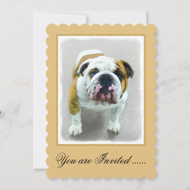 Bulldog Painting - Cute Original Hund Art Inbjudningar (Framsida)