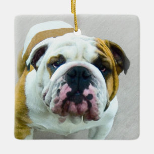 Bulldog Painting - Cute Original Hund Art Julgransprydnad Keramik