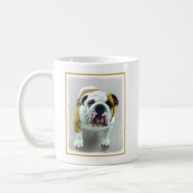 Bulldog Painting - Cute Original Hund Art Kaffemugg (Vänster)
