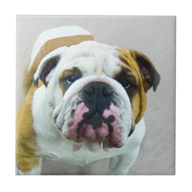 Bulldog Painting - Cute Original Hund Art Kakelplatta (Framsidan)