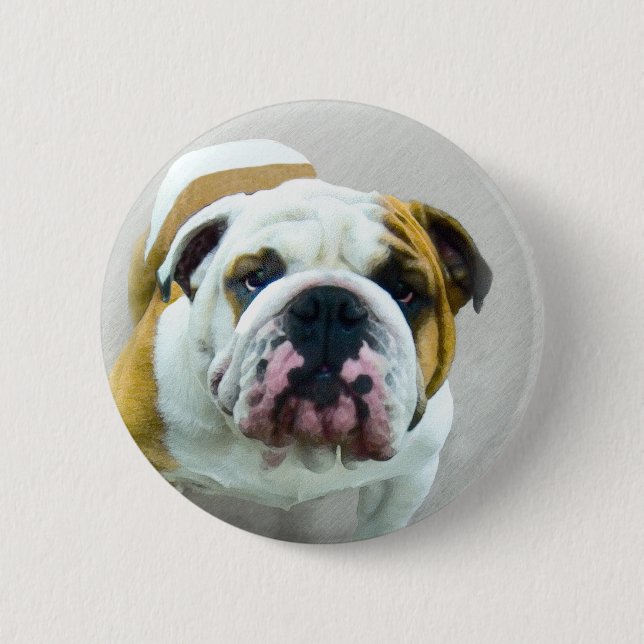 Bulldog Painting - Cute Original Hund Art Knapp (Framsida)