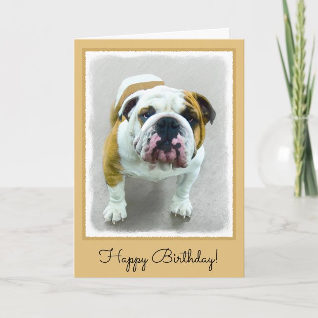 Bulldog Painting - Cute Original Hund Art Kort (Framsida)
