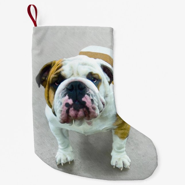 Bulldog Painting - Cute Original Hund Art Liten Julstrumpa (Framsidan)