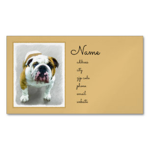 Bulldog Painting - Cute Original Hund Art Magnetiska Visitkort