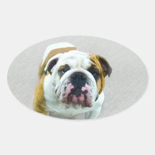 Bulldog Painting - Cute Original Hund Art Ovalt Klistermärke