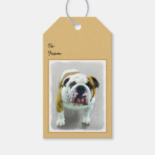 Bulldog Painting - Cute Original Hund Art Presentetikett